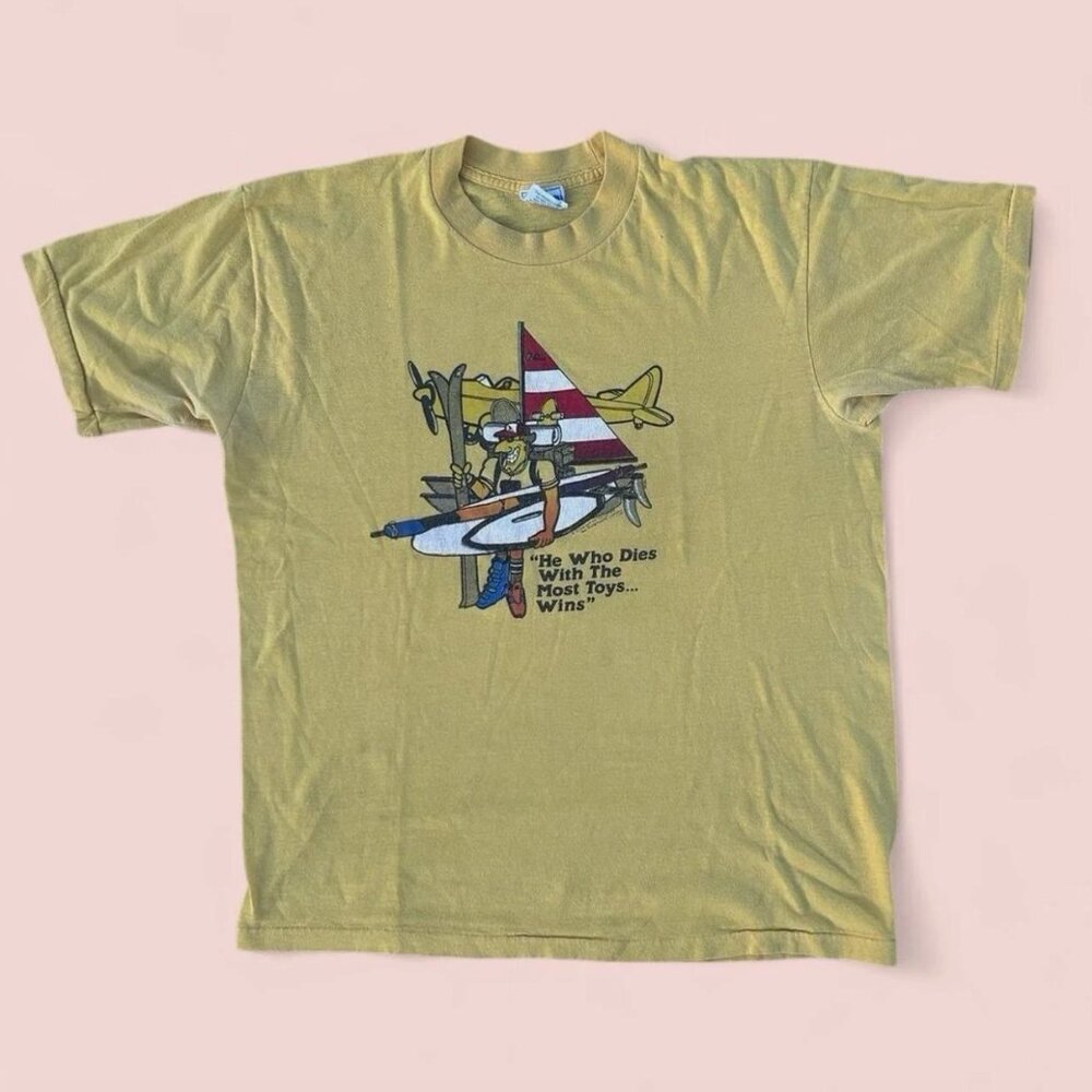Vintage 80's Thumbprints Single Stitch Yellow Graphic Humor T-Shirt Size Large